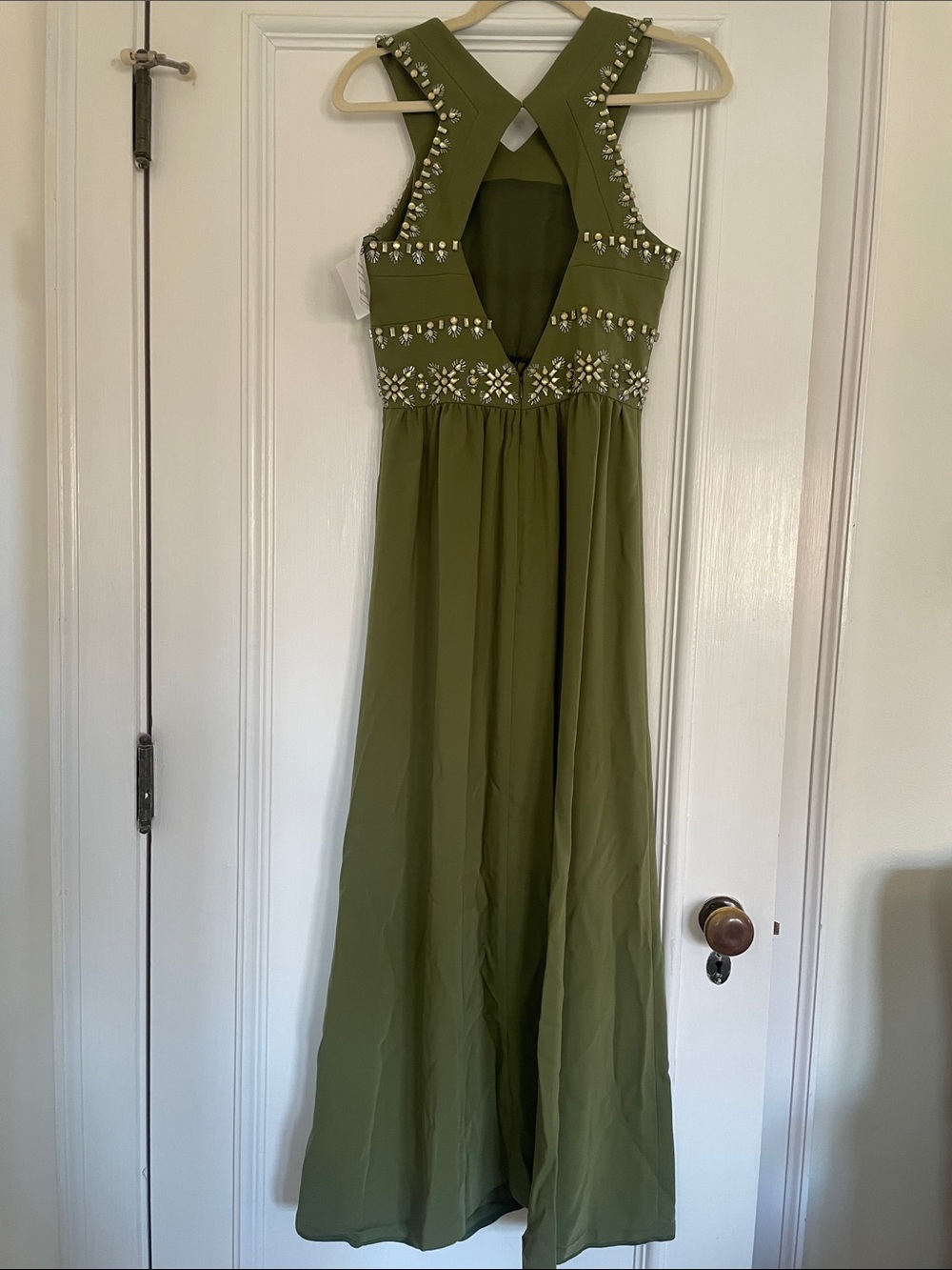 Tory Burch Green Beaded V-Neck Evening Gown NWT - Picture 2 of 4